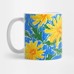 Yellow flowers on a blue background Mug